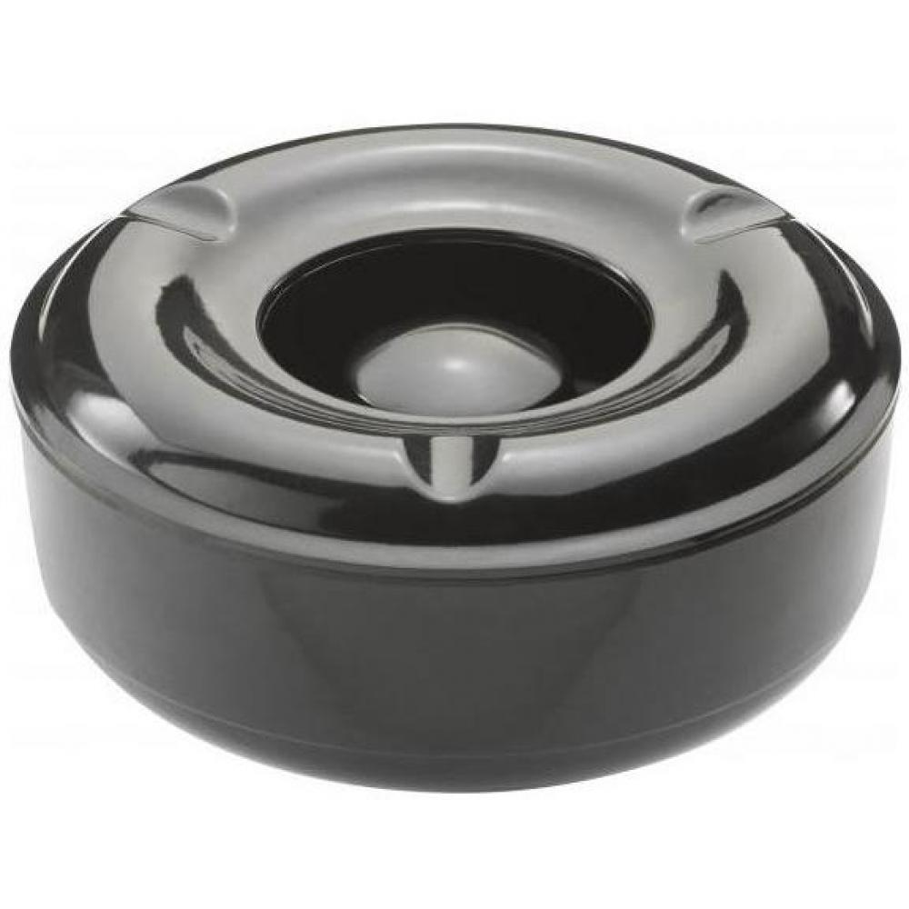 Windproof Ashtray - Round - Melamine - Black - 14.75cm (5.75