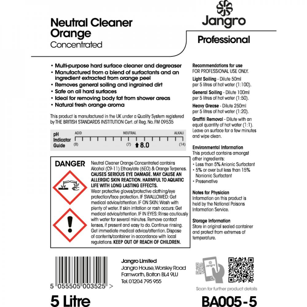 Multi Purpose Cleaner Orange Neutral Cleaner Concentrated Jangro