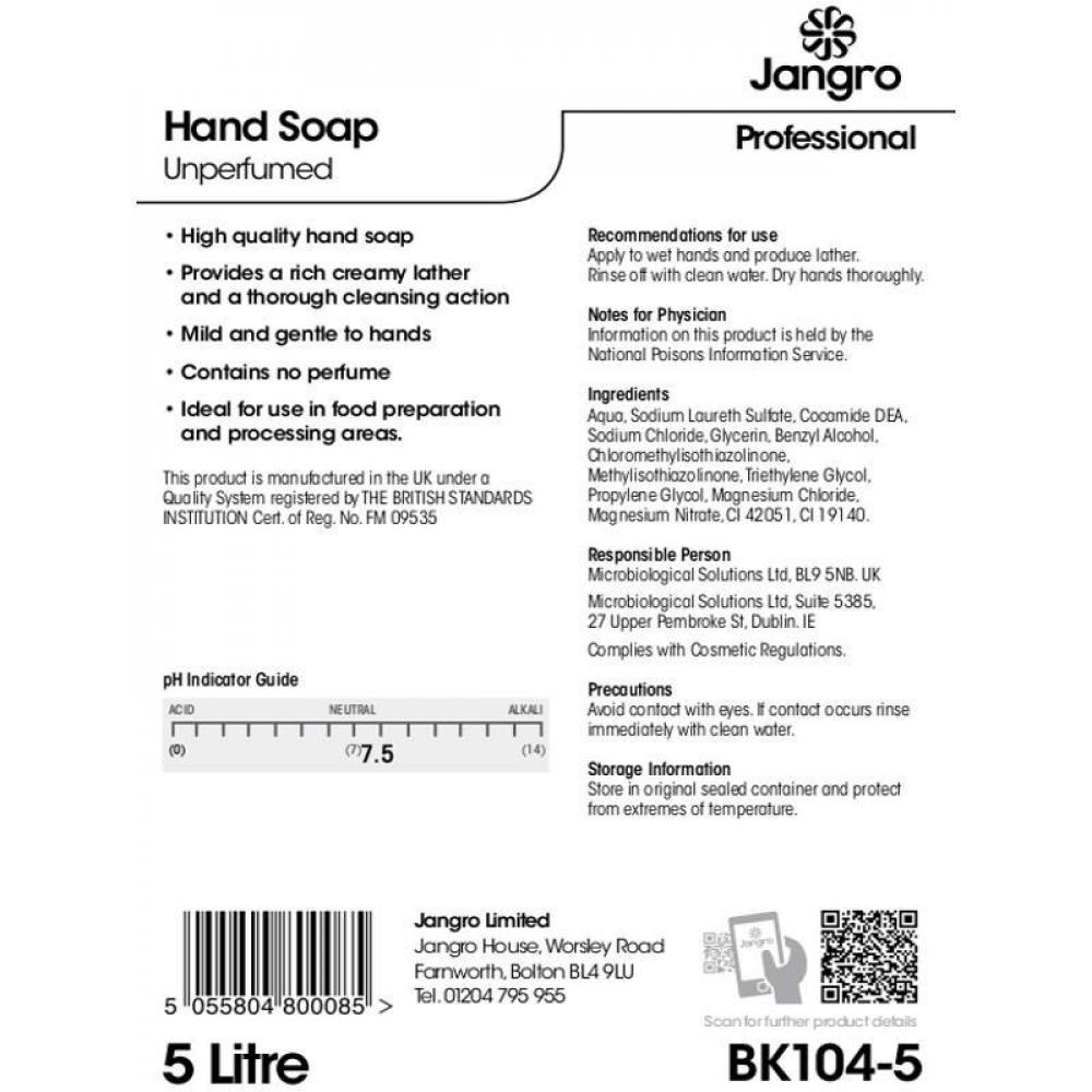 Hand Soap Unperfumed Jangro 5L Avica UK Ltd