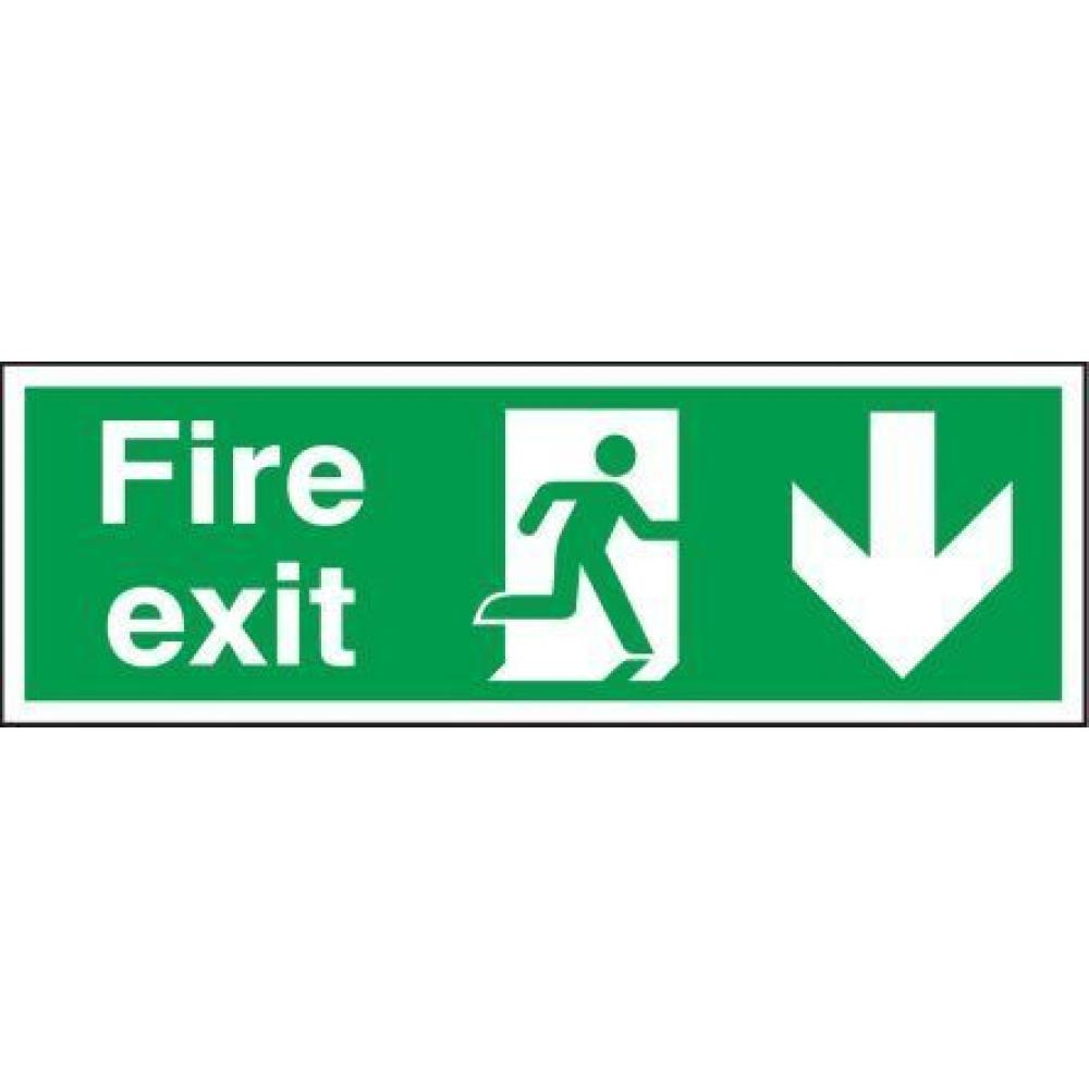 Fire Exit Arrow Down Sign Self Adhesive 45cm (18'') Avica UK Ltd