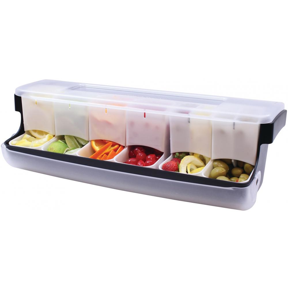 Garnish Station Condiment Holder 6 Compartment Black & White
