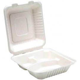 Meal Box - 3 Compartment - Natural Fibre - Bagasse -  White - 22m (8.5&quot;)
