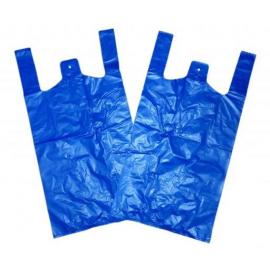 Vest Carrier Bag - Recycled Plastic - Blue - 50.5cm (20&quot;) - 22gsm