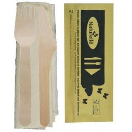 Knife, Fork & Napkin (Brown) Pack - Biodegradable - Kraft - Birchwood