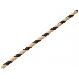 Straight Straw - Paper - Black & Kraft Stripe - 20cm (8&quot;) x 6mm