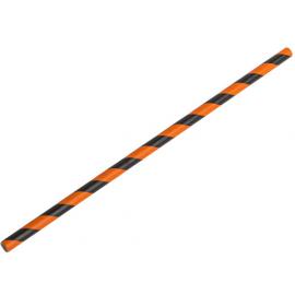 Straight Straw - Paper - Black & Orange Stripe - 20cm (8&quot;) x 6mm