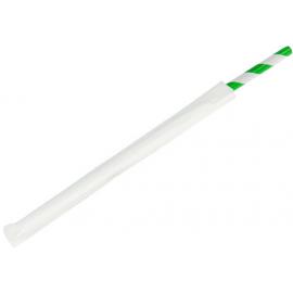 Straight Straw - Paper - Individually Wrapped - White & Dark Green Stripe - 20cm (8&quot;) x 6mm