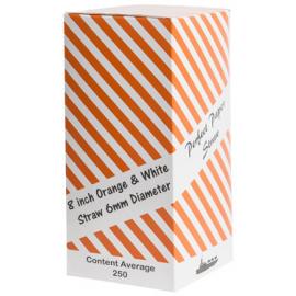 Straight Straw - Paper - Orange & White Stripe - 20cm (8&quot;) x 6mm