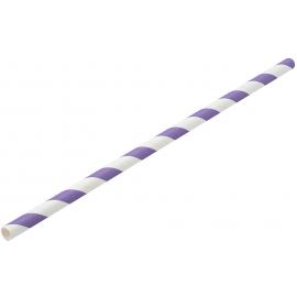 Straight Straw - Paper - Purple & White Stripe - 20cm (8&quot;) x 6mm