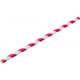 Straight Straw - Paper - Pink & White Stripe - 20cm (8&quot;) x 6mm