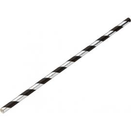 Straight Straw - Paper - Silver & Black Stripe - 20cm (8&quot;) x 6mm