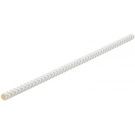 Straight Straw - Paper - Matt Silver Chevron Design - 20cm (8&quot;) x 6mm