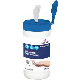 Antibacterial Wipes - Hands and Surface - Canister - Jangro - 100 Wipes