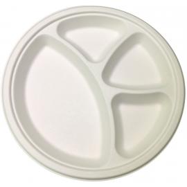 Round Plate - 4 Compartment - Natural Fibre - Bagasse - White - 30cm (11.75&quot;)