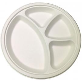 Round Plate - 4 Compartment - Natural Fibre - Bagasse - White - 30cm (11.75")