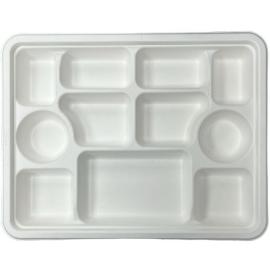 Plate - Rectangular - 11 Compartment - Natural Fibre - Bagasse - White - 32cm (12.5")