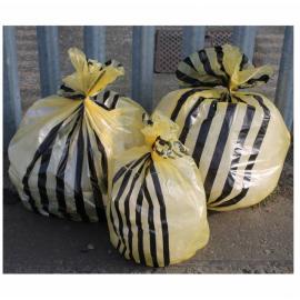 Non-Clinical Landfill Waste Sacks - Medium Duty- Yellow Tiger Striped - 30L (6.6 gal)