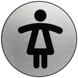 Ladies Symbol - Door Sign - Brushed Stainless Steel - 8.3cm (3.3&quot;) dia