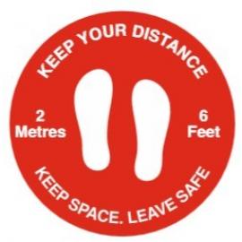 Keep Your Distance - Social Distancing Floor Graphic - Red - 50cm (19.7&quot;)
