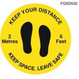 Keep Your Distance - Social Distancing Floor Graphic - Yellow - 50cm (19.7&quot;)