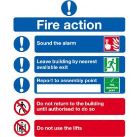 Fire Action - Information Sign - Self Adhesive - 25cm (10&quot;)