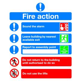 Fire Action - Information Sign - Self Adhesive - 14.8cm (6&quot;)