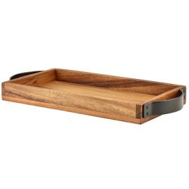 Serving Tray With Black Metal Handles - Oblong - Acacia Wood - Brown - GN 1/3