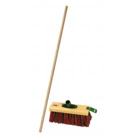 Yard Broom  - Head & Handle - Medium Stiff - Red PVC & Bassine - 25.4cm (10&quot;)