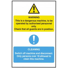 Warning Dangerous Machine & Cleaning Safety - Information Guidance - Self Adhesive - 20cm (8&quot;)
