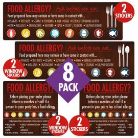 Food Allergy - Awareness Sign Pack - Self Adhesive - 8 Stickers