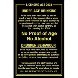 Proof of Age & Drunken Behaviour - Warning Sign - 17cm (6.75&#39;&#39;)