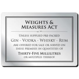 Weights & Measures Act - 35ml Spirits Sign - Aluminium - Silver - 21cm (8.25&quot;)