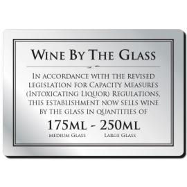 Weights & Measures Act - Wine By The Glass 175ml, 250ml Sign - Aluminium - Silver - 21cm (8.25&quot;)