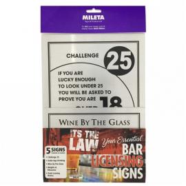 Essential Bar Licensing Sign Pack - Rigid - Aluminium - Silver - 5 Signs