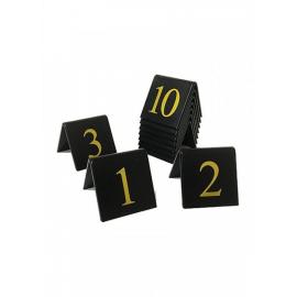 Table Numbers - Tent Sign - 1 to 10 - Gold on Black - Perspex