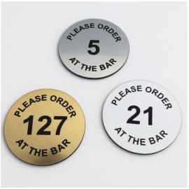 Please Order At The Bar - Table Numbers - Disc - Self Adhesive - Engraved Black On Gloss White - 4cm (1.6&quot;)