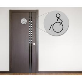 Disabled Symbol - Left Direction - Door Sign - Round - Silver - 15cm (6&#39;&#39;) dia