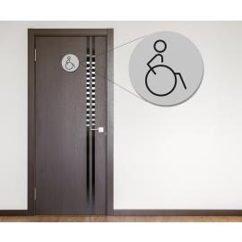 Disabled Symbol - Right Direction - Door Sign - Round - Silver - 15cm (6&#39;&#39;) dia