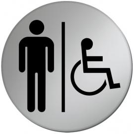 Gentlemans & Disabled Symbol - Silver Metallic Sign - Round - 7.5cm (3&#39;&#39;)