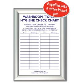 Framed Hygiene Check List - Washrooms - Aluminium - 24.5cm (9.5&quot;)