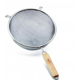 Strainer - Double Mesh with Wooden Handle - Tinned Metal - 16cm (6.25")