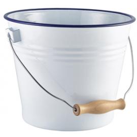 Serving Bucket - Enamel - White with Blue Rim - 16cm (6.25&quot;) - 2L (70.5oz)
