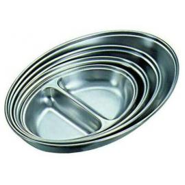 Vegetable Dish - Oval - 2 Division - Stainless Steel - 25cm (10&quot;)