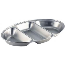 Vegetable Dish - Oval - 3 Division - Stainless Steel - 35cm (14&quot;)
