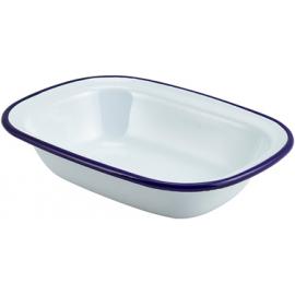 Pie Dish - Enamel - Oblong - White with Blue Rim - 51cl (18oz)