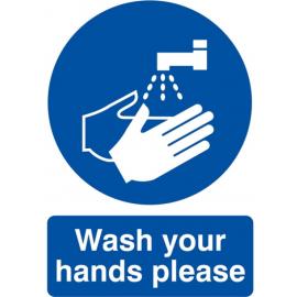 Wash Your Hands - Symbol & Words - Instruction Sign - Self Adhesive