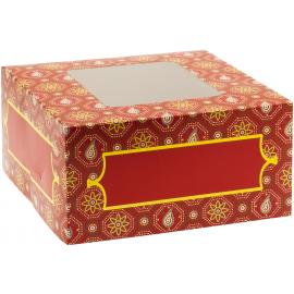 Decorative Food Box - Square - with Clear Window - Printed - Red - 25.4cm (10")