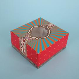 Decorative Food Box - Square - with Clear Window - Multicoloured - 10.2cm (4&quot;)