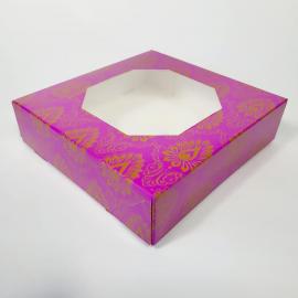 Decorative Food Box - Square - with Clear Window - Purple and Gold - 15.2cm (6&quot;)
