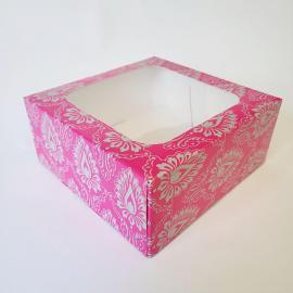 Decorative Food Box - Square - with Clear Window - Pink and Silver - 17.8cm (7&quot;)